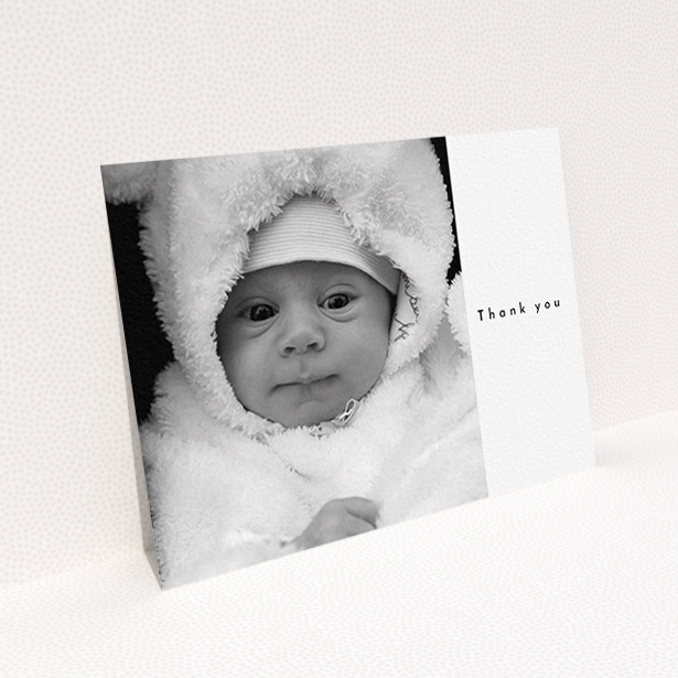 A baby card design titled "Most of the Page Frame". It is an A6 card in a landscape orientation. It is a photographic baby card with room for 1 photo. "Most of the Page Frame" is available as a flat card, with mainly white colouring.