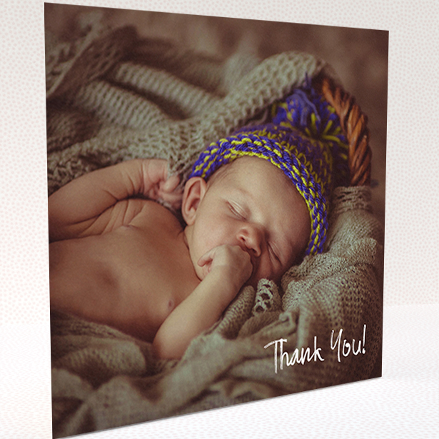 A baby card named "Rough but Simple Photo". It is a square (148mm x 148mm) card in a square orientation. It is a photographic baby card with room for 1 photo. "Rough but Simple Photo" is available as a folded card, with mainly white colouring.