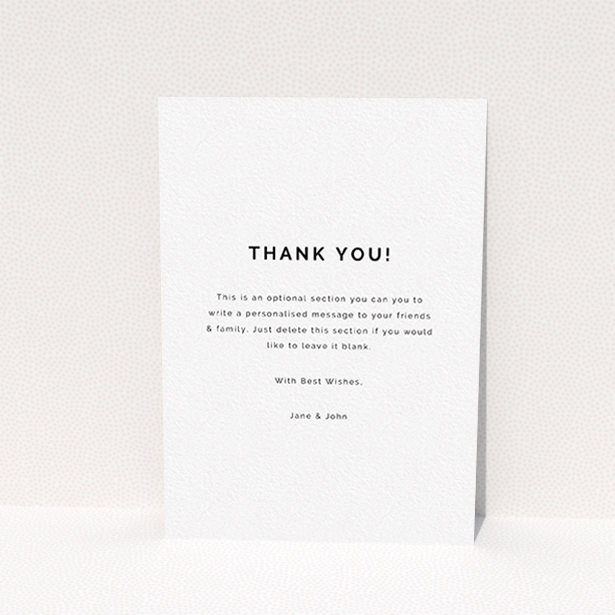 A baby thank you card template titled "Block Tower". It is an A6 card in a portrait orientation. It is a photographic baby thank you card with room for 3 photos. "Block Tower" is available as a flat card, with tones of blue and white.