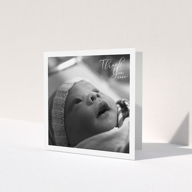 A baptism thank you card called 'Simple Landscape Thanks'. It is a square (148mm x 148mm) card in a square orientation. It is a photographic baptism thank you card with room for 1 photo. 'Simple Landscape Thanks' is available as a folded card, with mainly white colouring.