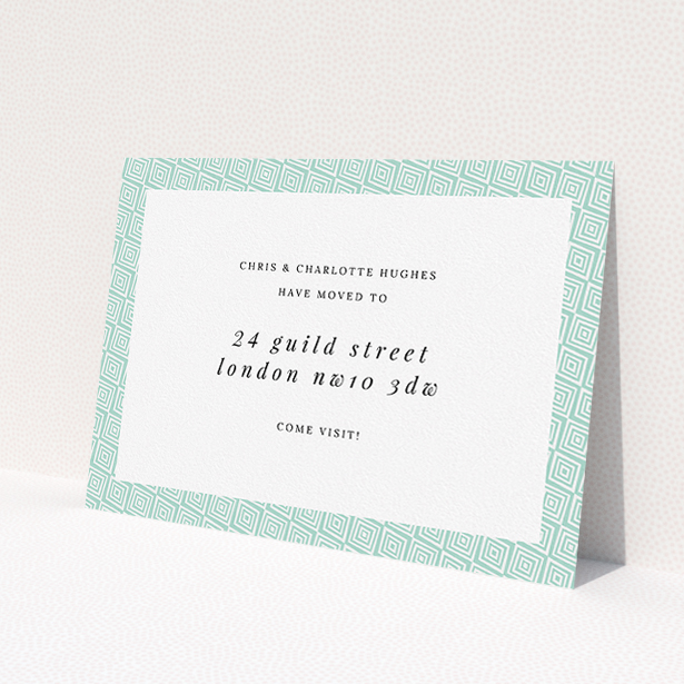 A change of address card design named 'The garden calls'. It is an A5 card in a landscape orientation. 'The garden calls' is available as a flat card, with tones of green and white.