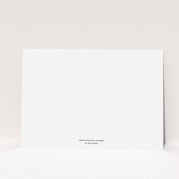 A christening invite template titled "Cheek by Jowl". It is an A6 invite in a landscape orientation. It is a photographic christening invite with room for 4 photos. "Cheek by Jowl" is available as a flat invite, with mainly white colouring.