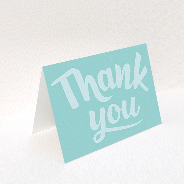 A christening thank you card called "Big Blue Typography". It is an A6 card in a landscape orientation. "Big Blue Typography" is available as a folded card, with mainly blue colouring.