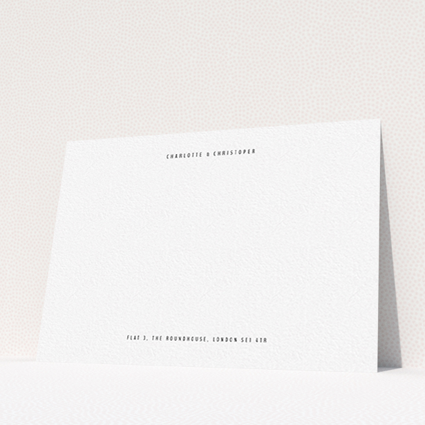 A couples correspondence card design named "Top and bottom". It is an A6 card in a landscape orientation. "Top and bottom" is available as a flat card, with mainly white colouring.