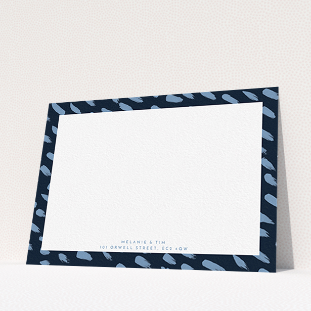 A couples custom writing stationery named "Blue smudge". It is an A6 card in a landscape orientation. "Blue smudge" is available as a flat card, with tones of blue and white.
