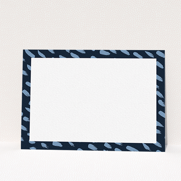 A couples custom writing stationery named "Blue smudge". It is an A6 card in a landscape orientation. "Blue smudge" is available as a flat card, with tones of blue and white.