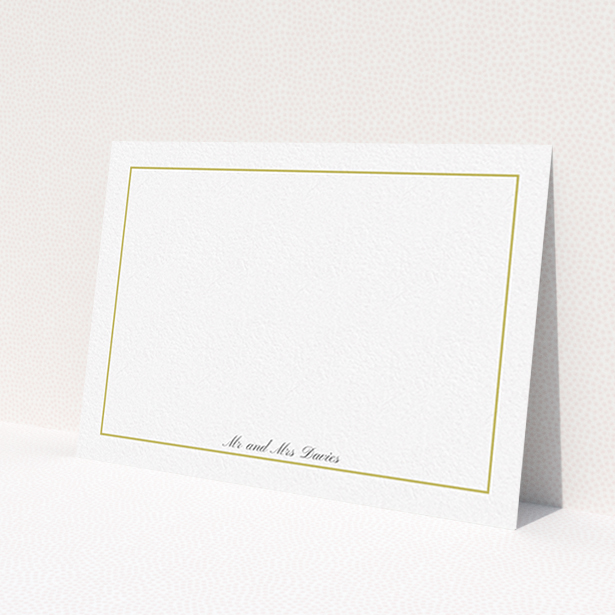 A couples custom writing stationery named 'Simple gold'. It is an A6 card in a landscape orientation. 'Simple gold' is available as a flat card, with tones of white and gold.