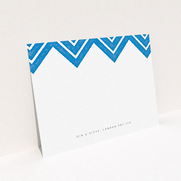 A couples custom writing stationery design named "Skiapthos". It is an A6 card in a landscape orientation. "Skiapthos" is available as a flat card, with tones of blue and white.