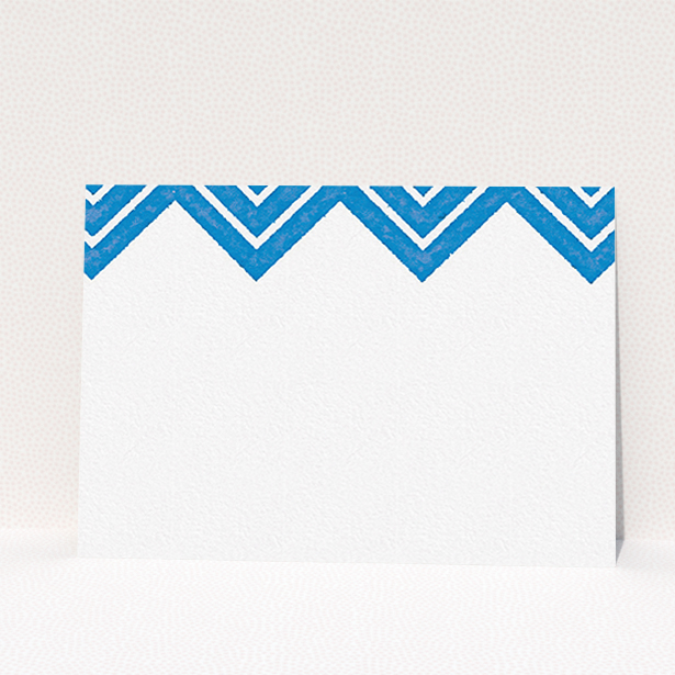 A couples custom writing stationery design named "Skiapthos". It is an A6 card in a landscape orientation. "Skiapthos" is available as a flat card, with tones of blue and white.