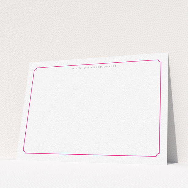 A couples personalised note card design titled "Bright pink border". It is an A6 card in a landscape orientation. "Bright pink border" is available as a flat card, with tones of white and pink.