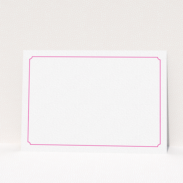 A couples personalised note card design titled "Bright pink border". It is an A6 card in a landscape orientation. "Bright pink border" is available as a flat card, with tones of white and pink.