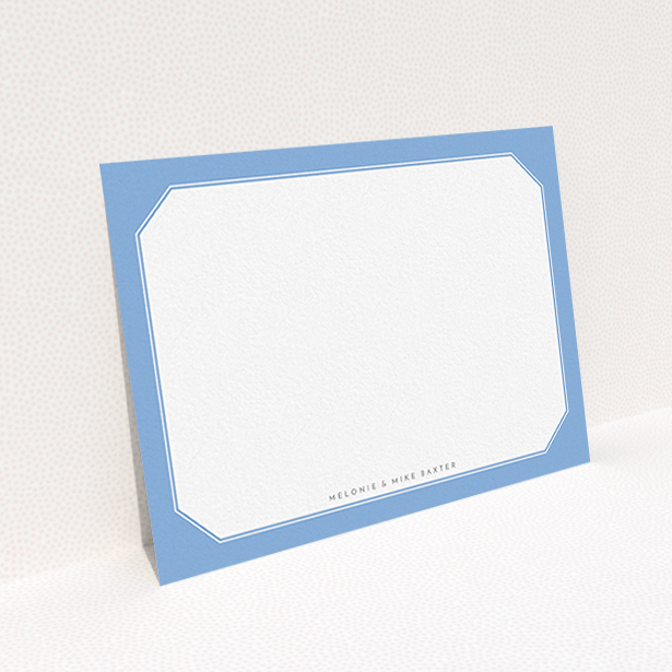 A couples personalised note card named "Classic Blur". It is an A6 card in a landscape orientation. "Classic Blur" is available as a flat card, with tones of blue and white.