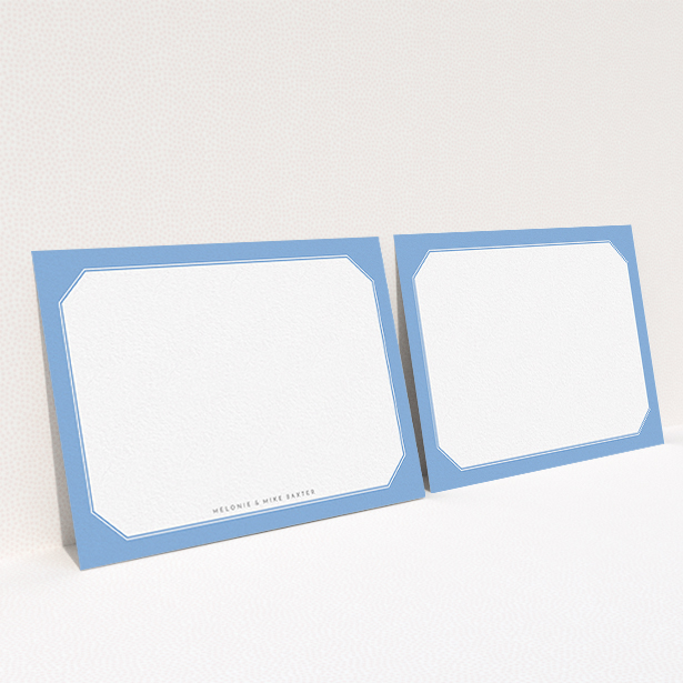 A couples personalised note card named "Classic Blur". It is an A6 card in a landscape orientation. "Classic Blur" is available as a flat card, with tones of blue and white.