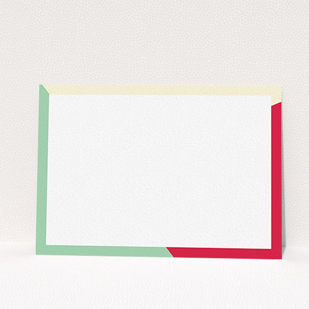A couples personalised note card named "Colour Thirds". It is an A6 card in a landscape orientation. "Colour Thirds" is available as a flat card, with mainly light cream colouring.