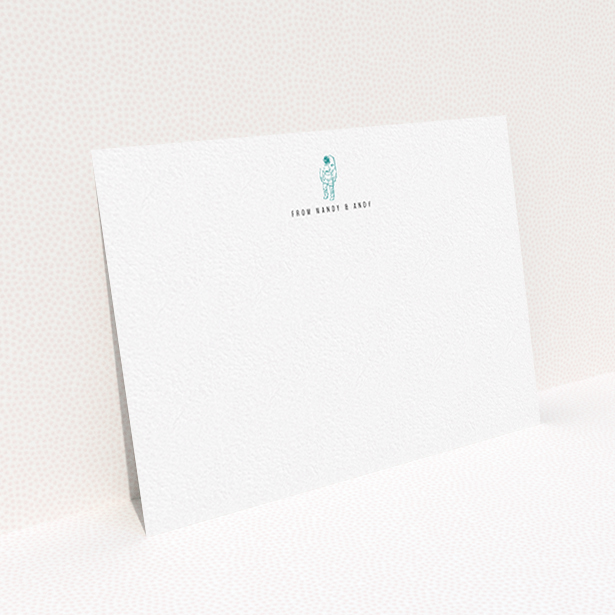 A couples personalised note card named "One small step". It is an A6 card in a landscape orientation. "One small step" is available as a flat card, with tones of white and blue.