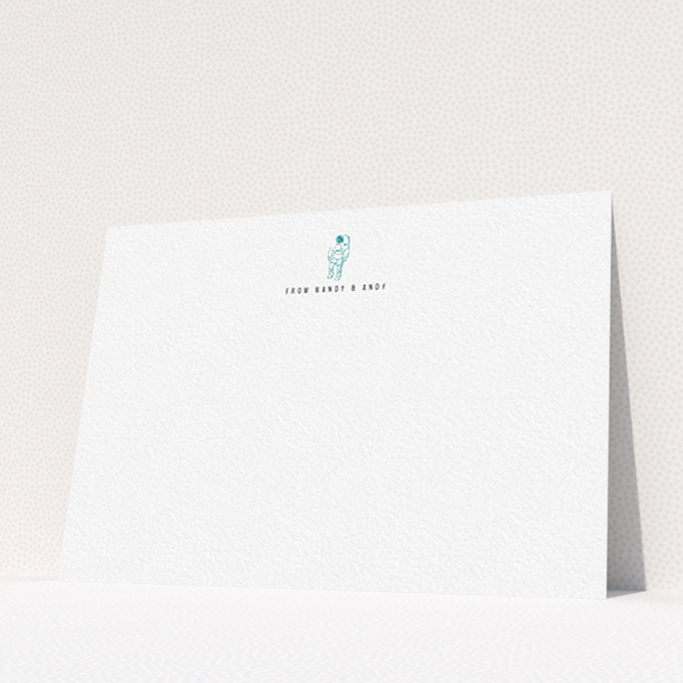 A couples personalised note card named "One small step". It is an A6 card in a landscape orientation. "One small step" is available as a flat card, with tones of white and blue.