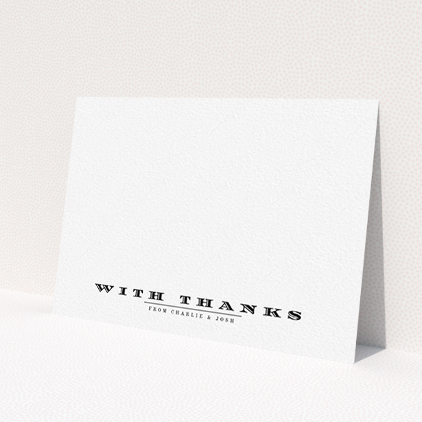 A couples personalised note card design called 'Overwritten'. It is an A6 card in a landscape orientation. 'Overwritten' is available as a flat card, with mainly white colouring.