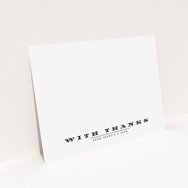 A couples personalised note card design called "Overwritten". It is an A6 card in a landscape orientation. "Overwritten" is available as a flat card, with mainly white colouring.