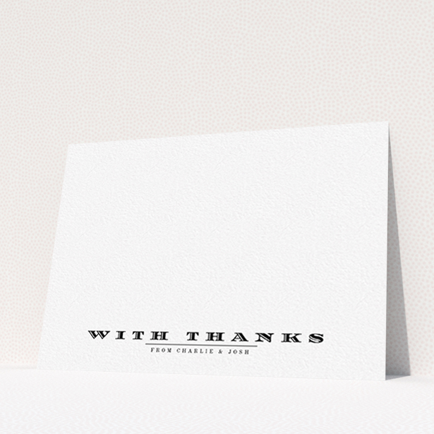A couples personalised note card design called "Overwritten". It is an A6 card in a landscape orientation. "Overwritten" is available as a flat card, with mainly white colouring.