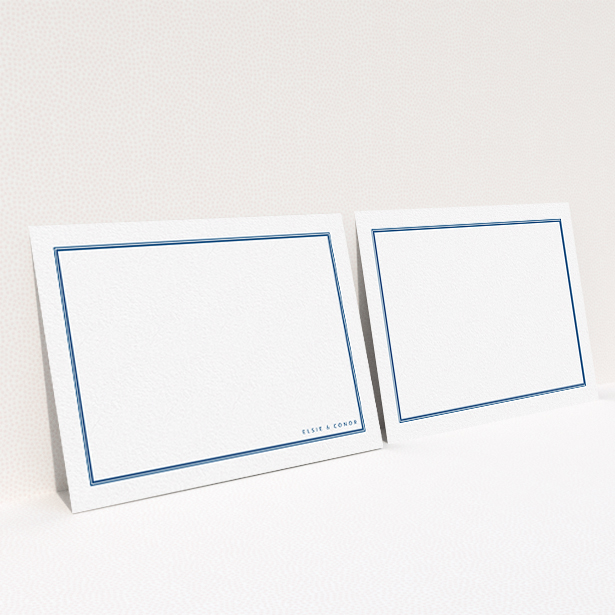 A couples personalised note card named "Simple blue". It is an A6 card in a landscape orientation. "Simple blue" is available as a flat card, with tones of blue and white.