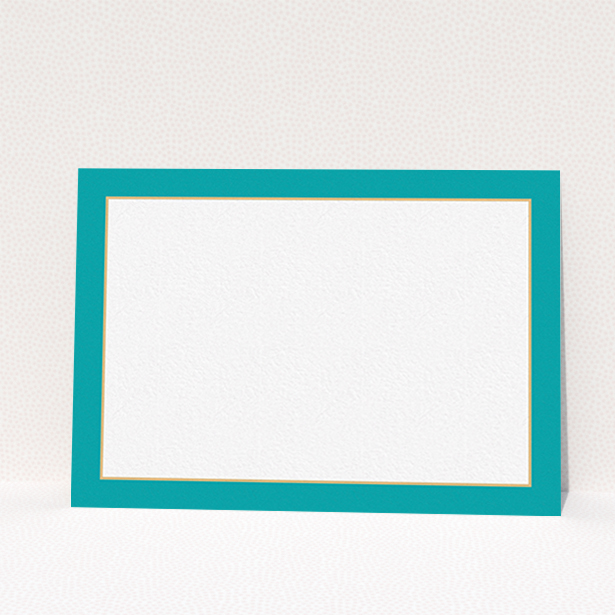 A couples personalised note card called "Turquoise and gold border". It is an A6 card in a landscape orientation. "Turquoise and gold border" is available as a flat card, with tones of green and white.