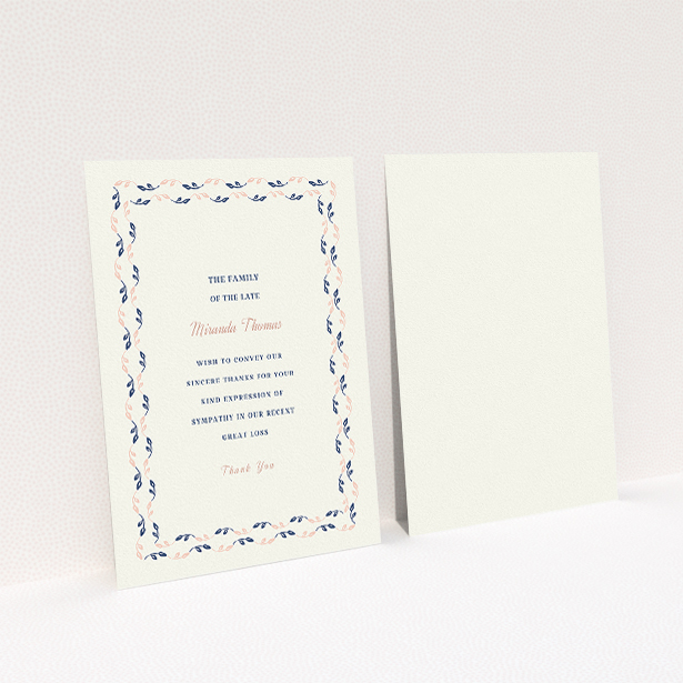 A funeral thank you card template titled "Order of lines". It is an A5 card in a portrait orientation. "Order of lines" is available as a flat card, with tones of cream and gold.