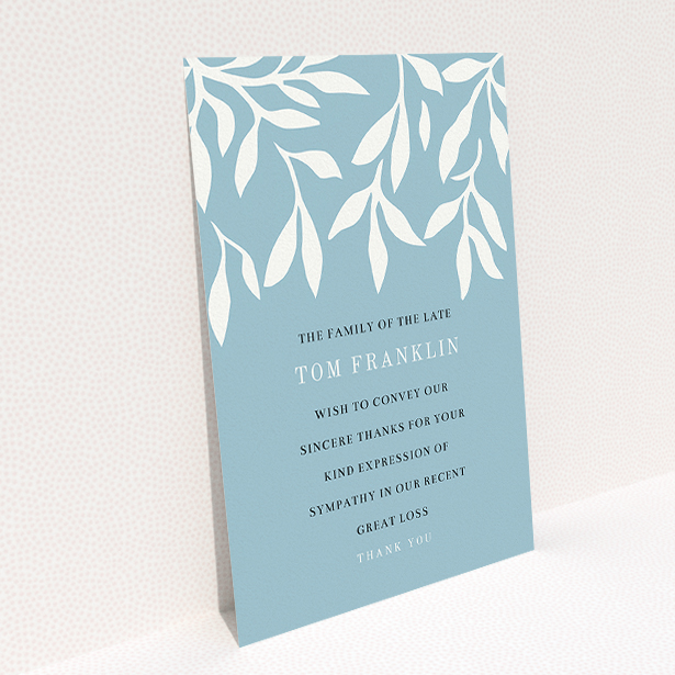 A funeral thank you card called "Remembering winter". It is an A5 card in a portrait orientation. "Remembering winter" is available as a flat card, with tones of blue and white.