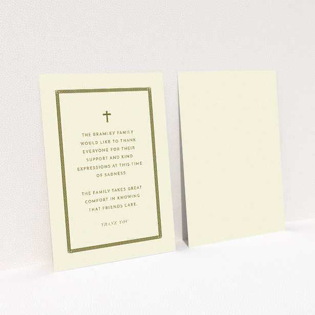 A funeral thank you card called "The celebration". It is an A5 card in a portrait orientation. "The celebration" is available as a flat card, with tones of teal and orange.