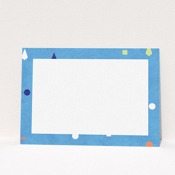 A ladies custom writing stationery design called "Capri". It is an A6 card in a landscape orientation. "Capri" is available as a flat card, with tones of light blue and orange.