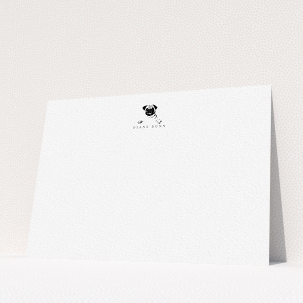 A ladies custom writing stationery design titled "Over the wall". It is an A6 card in a landscape orientation. "Over the wall" is available as a flat card, with mainly white colouring.