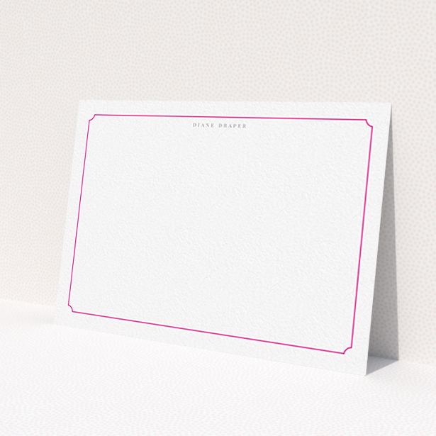 A ladies custom writing stationery design named 'Pink circle border'. It is an A6 card in a landscape orientation. 'Pink circle border' is available as a flat card, with tones of white and pink.