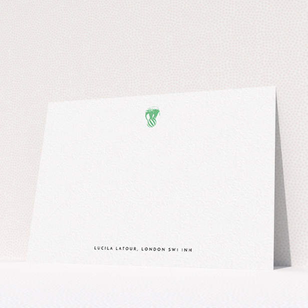 A ladies custom writing stationery template titled "The impossible elephant". It is an A6 card in a landscape orientation. "The impossible elephant" is available as a flat card, with tones of white and green.