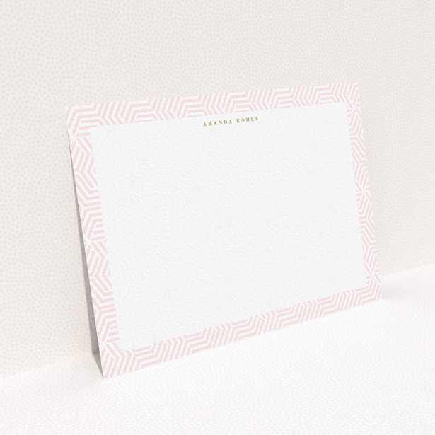 A ladies custom writing stationery named "The roundabout". It is an A6 card in a landscape orientation. "The roundabout" is available as a flat card, with tones of pink and white.