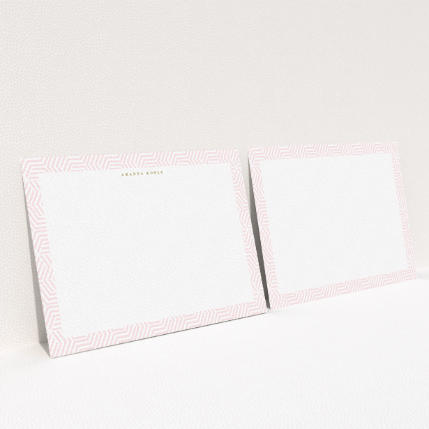 A ladies custom writing stationery named "The roundabout". It is an A6 card in a landscape orientation. "The roundabout" is available as a flat card, with tones of pink and white.