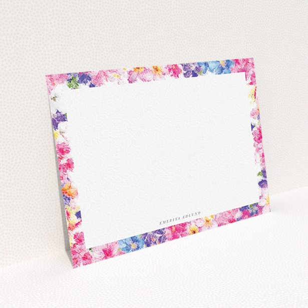 A ladies personalised note card called "Blossom smudge". It is an A6 card in a landscape orientation. "Blossom smudge" is available as a flat card, with tones of light pink and light blue.