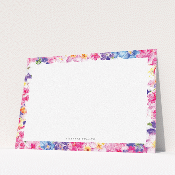 A ladies personalised note card called "Blossom smudge". It is an A6 card in a landscape orientation. "Blossom smudge" is available as a flat card, with tones of light pink and light blue.