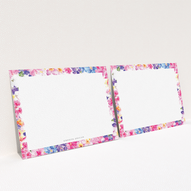 A ladies personalised note card called "Blossom smudge". It is an A6 card in a landscape orientation. "Blossom smudge" is available as a flat card, with tones of light pink and light blue.