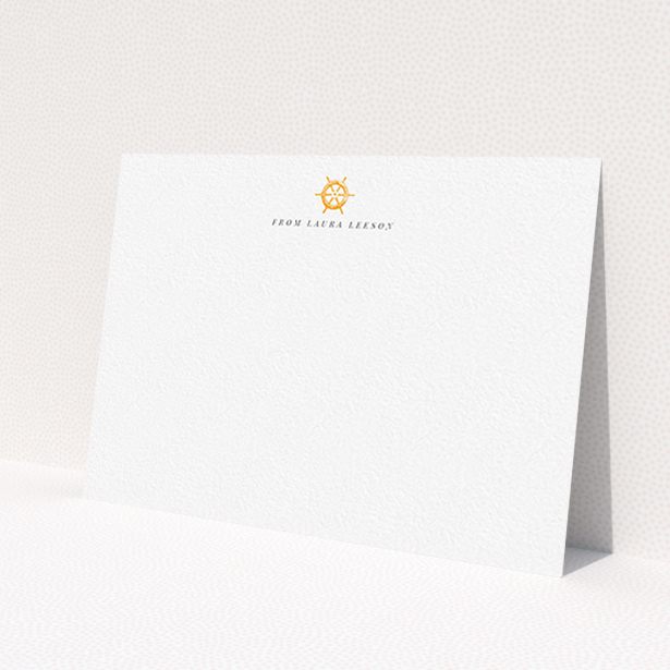 A ladies personalised note card template titled 'Captain's orders'. It is an A6 card in a landscape orientation. 'Captain's orders' is available as a flat card, with tones of white and orange.