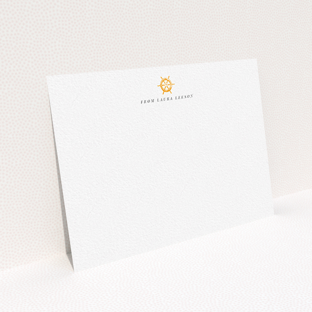 A ladies personalised note card template titled "Captain's orders". It is an A6 card in a landscape orientation. "Captain's orders" is available as a flat card, with tones of white and orange.