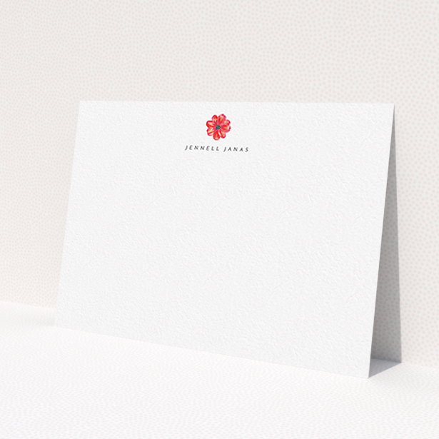 A ladies personalised note card design called 'Spring smudge'. It is an A6 card in a landscape orientation. 'Spring smudge' is available as a flat card, with tones of white and red.