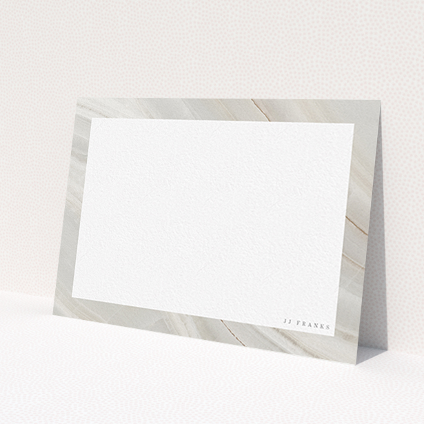 A ladies personalised note card named 'Swells of marble'. It is an A6 card in a landscape orientation. 'Swells of marble' is available as a flat card, with tones of grey and white.