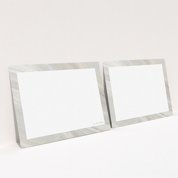 A ladies personalised note card named "Swells of marble". It is an A6 card in a landscape orientation. "Swells of marble" is available as a flat card, with tones of grey and white.