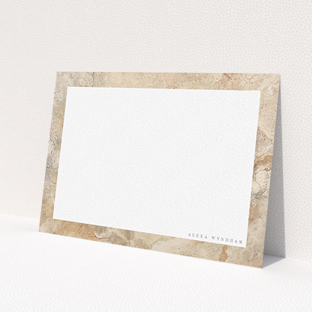 A ladies personalised note card design titled 'The cream of marble'. It is an A6 card in a landscape orientation. 'The cream of marble' is available as a flat card, with tones of cream and faded orange.