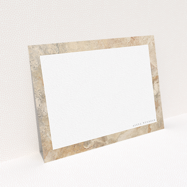 A ladies personalised note card design titled "The cream of marble". It is an A6 card in a landscape orientation. "The cream of marble" is available as a flat card, with tones of cream and faded orange.