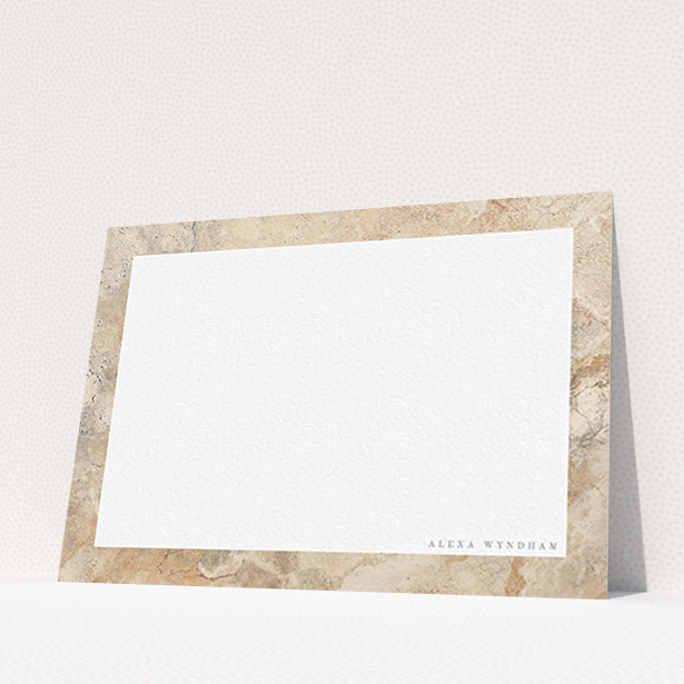 A ladies personalised note card design titled "The cream of marble". It is an A6 card in a landscape orientation. "The cream of marble" is available as a flat card, with tones of cream and faded orange.