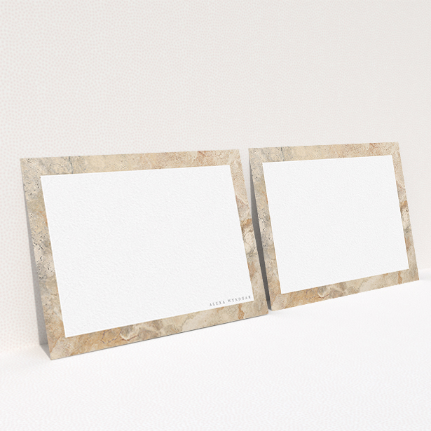 A ladies personalised note card design titled "The cream of marble". It is an A6 card in a landscape orientation. "The cream of marble" is available as a flat card, with tones of cream and faded orange.