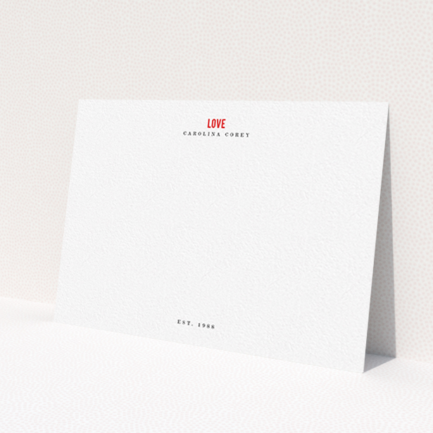 A ladies personalised note card called 'The message is simple'. It is an A6 card in a landscape orientation. 'The message is simple' is available as a flat card, with tones of white and red.