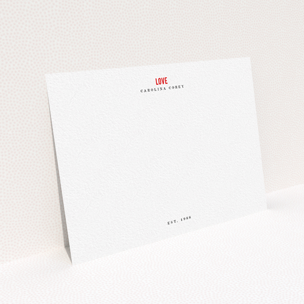A ladies personalised note card called "The message is simple". It is an A6 card in a landscape orientation. "The message is simple" is available as a flat card, with tones of white and red.