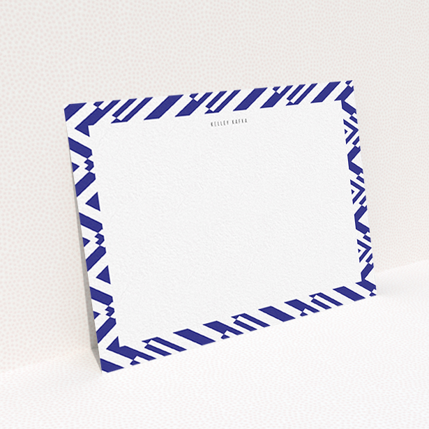 A men custom writing stationery design titled "Blue diamonds". It is an A6 card in a landscape orientation. "Blue diamonds" is available as a flat card, with tones of blue and white.