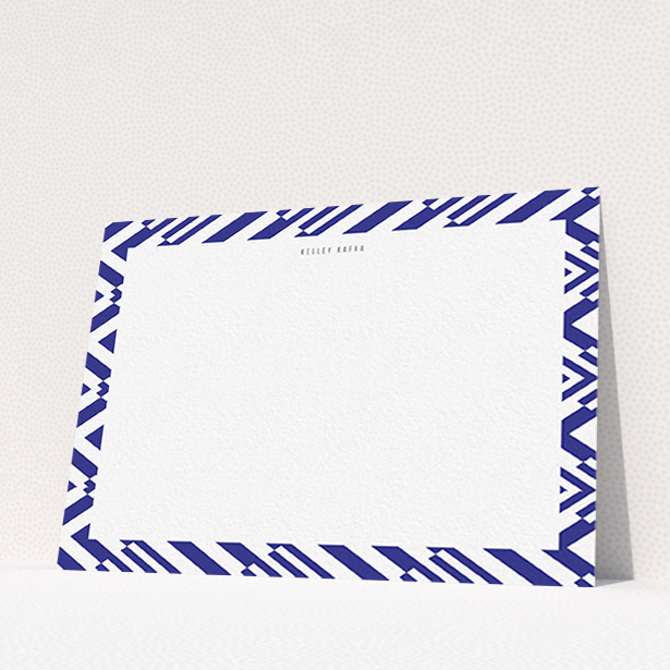 A men custom writing stationery design titled "Blue diamonds". It is an A6 card in a landscape orientation. "Blue diamonds" is available as a flat card, with tones of blue and white.